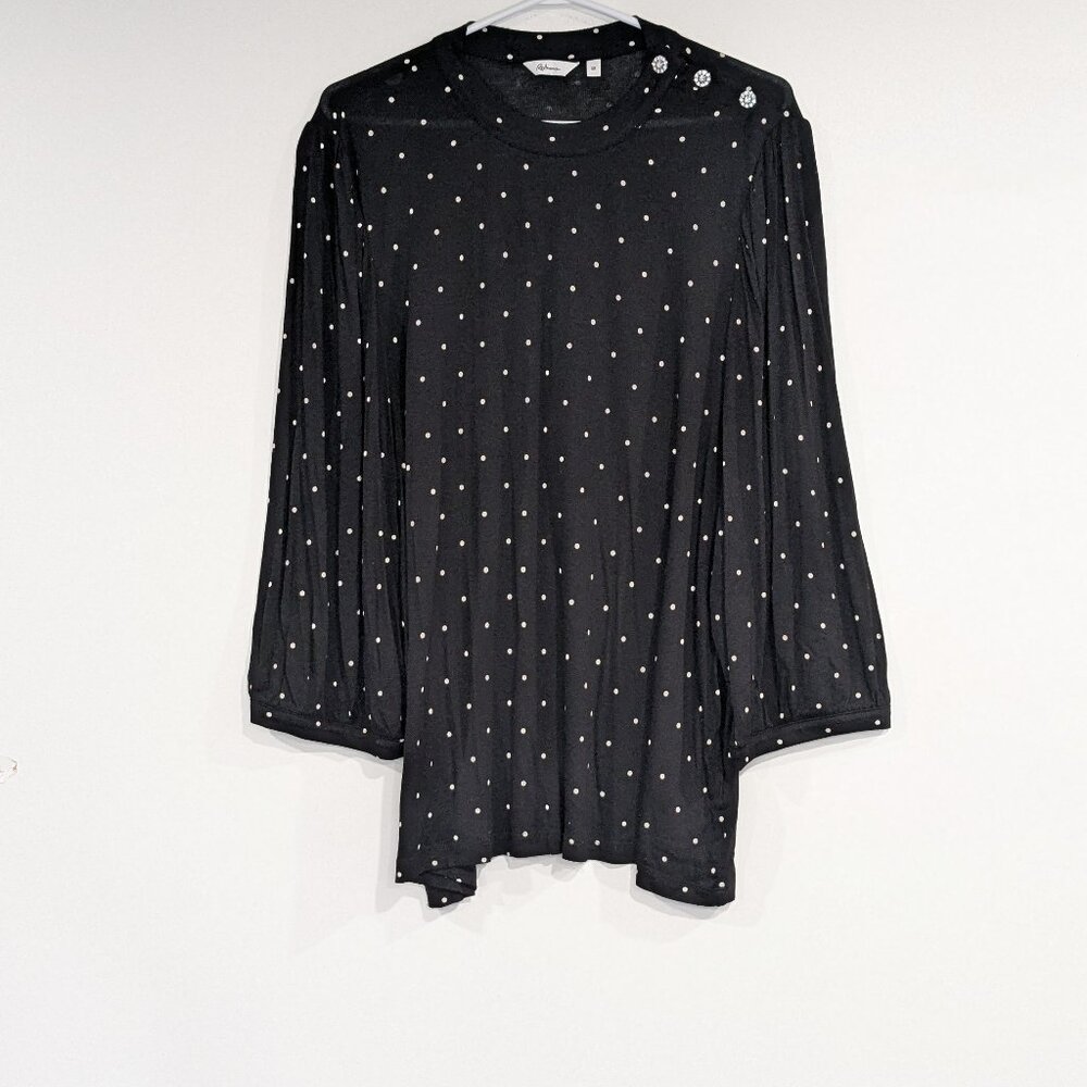 *3/$10* Reitmans Polka Dot Spotted 3/4 Sleeve Blouse Black White Size 3X